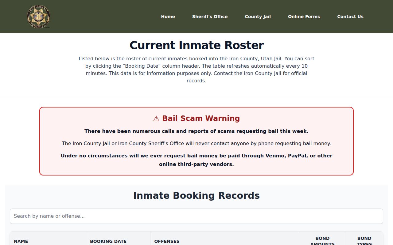 Iron County Sheriff inmate bookings search