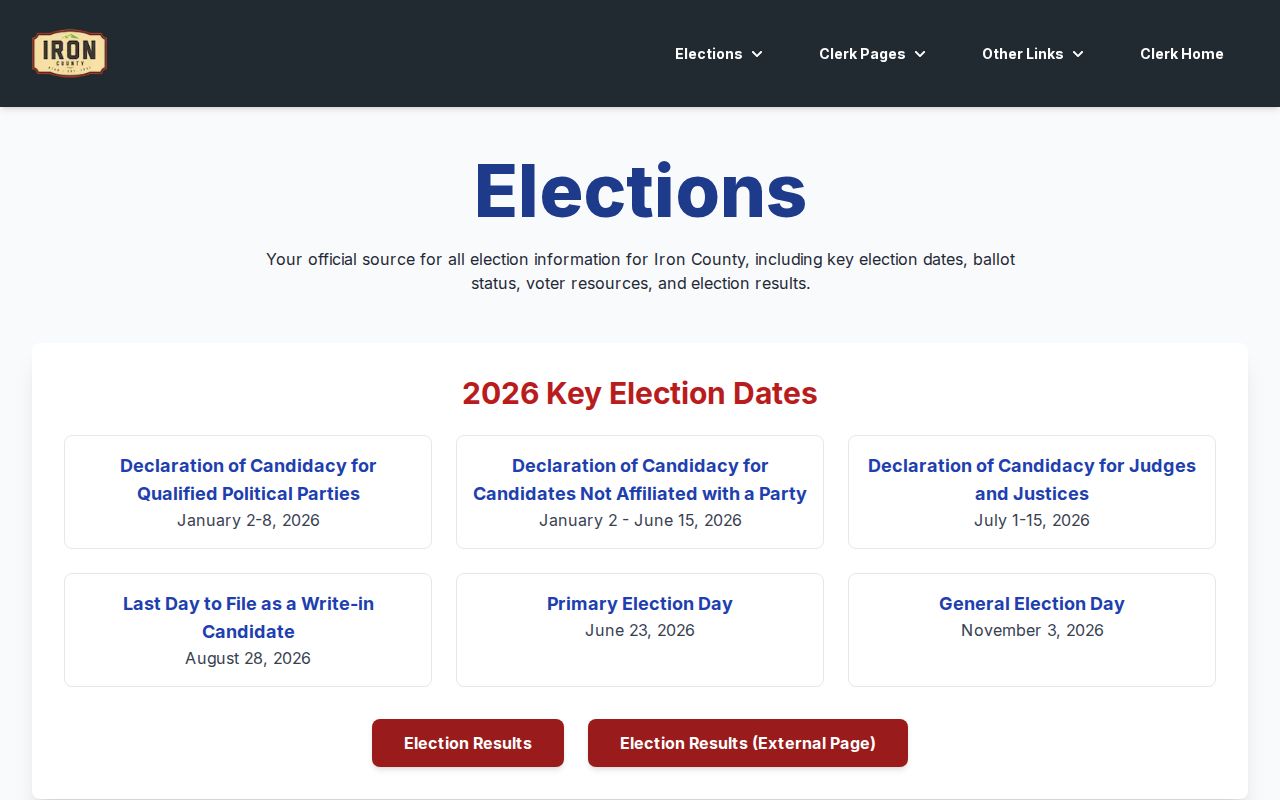Iron County Clerk elections and voter records route
