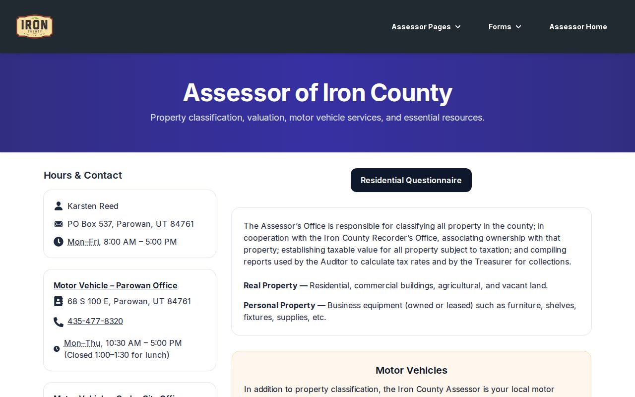 Cedar City residents directory property and records desk