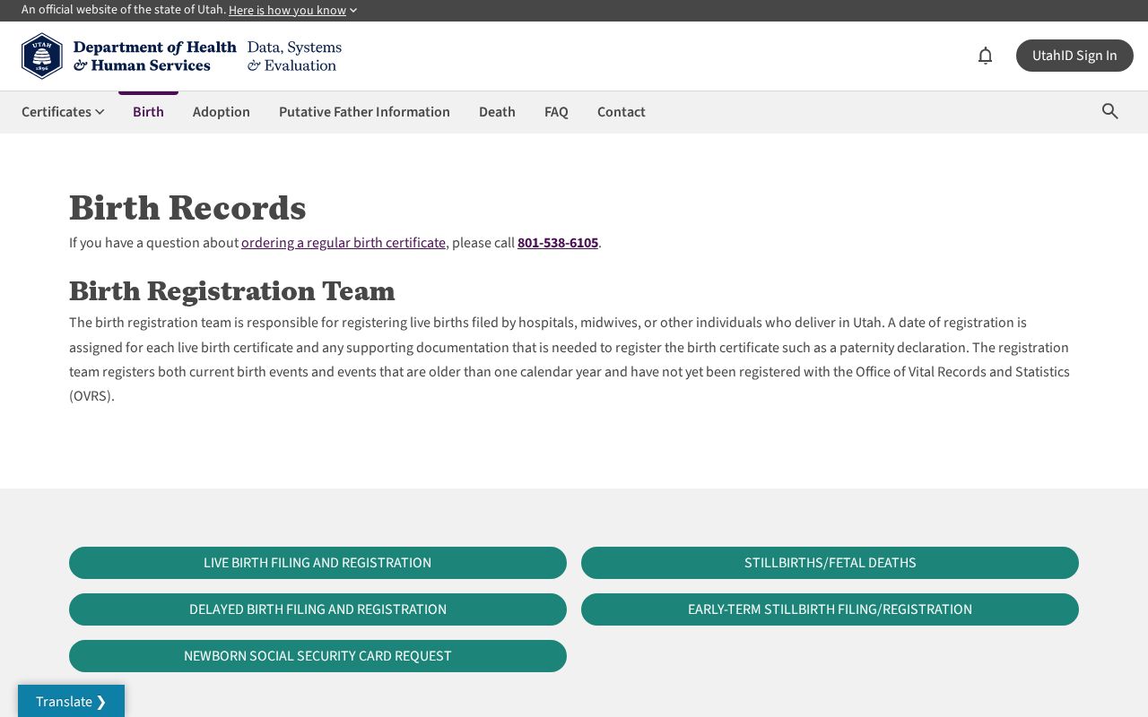 Utah vital records access and ordering information