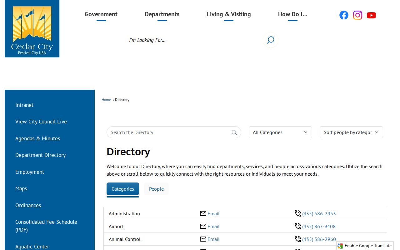 Cedar City public staff and department directory