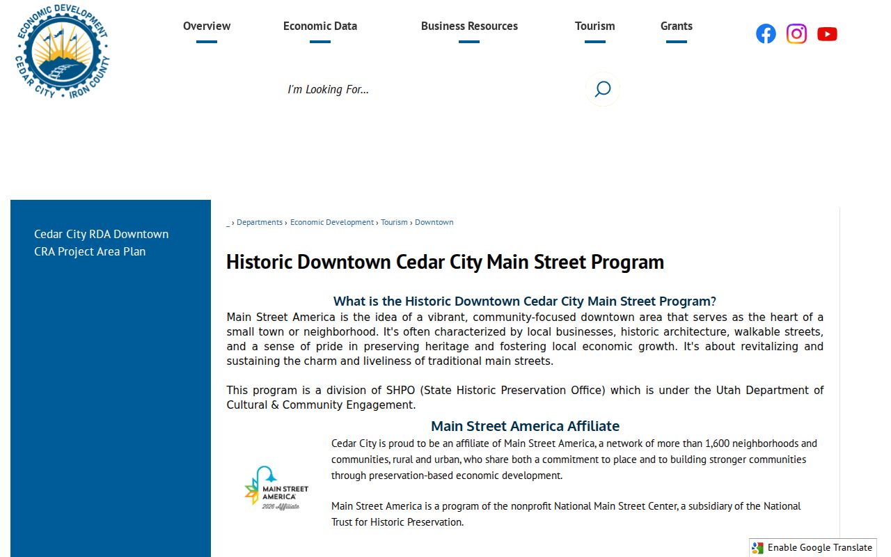 Cedar City Historic Downtown Main Street civic district
