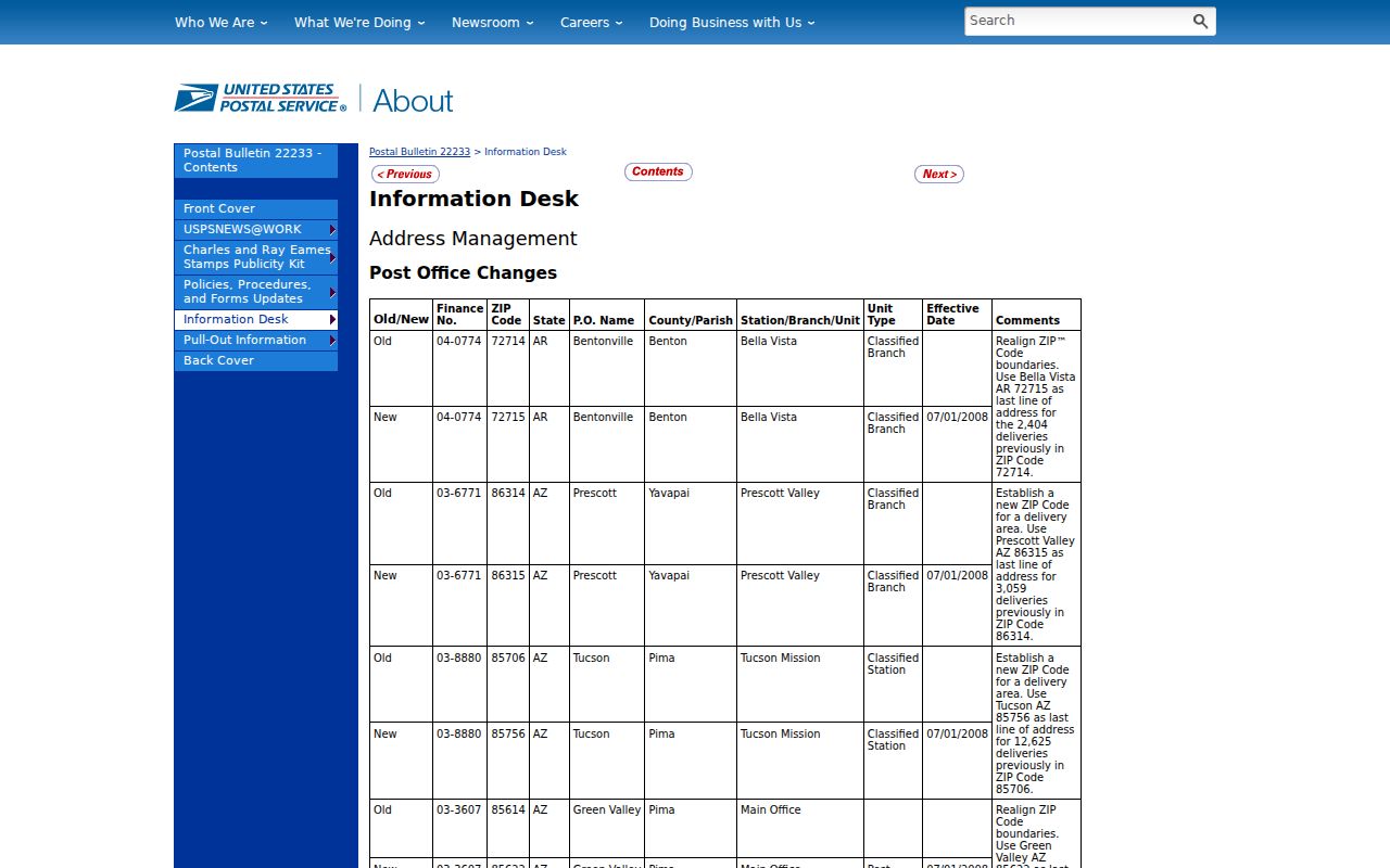 USPS bulletin about Cedar City delivery changes between ZIP codes